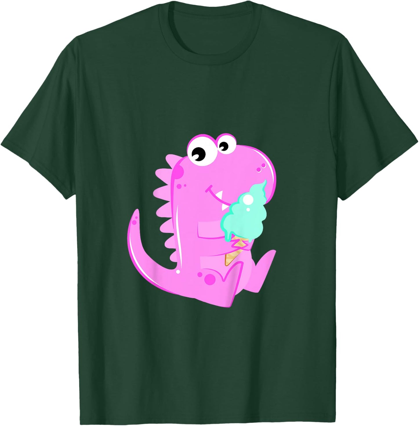 Pink Dinosaur Dino Eating Ice Cream For Girls T-Shirt - T-Shirt | Forest