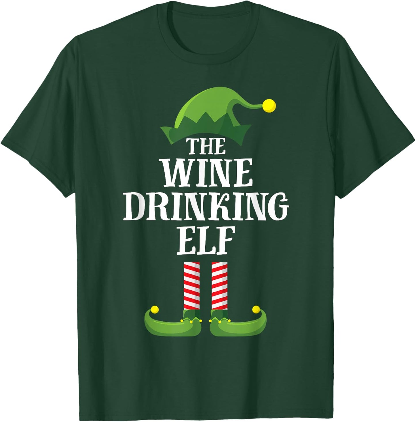 Wine Drinking Elf Matching Family Group Christmas T-Shirt - T-Shirt | Forest