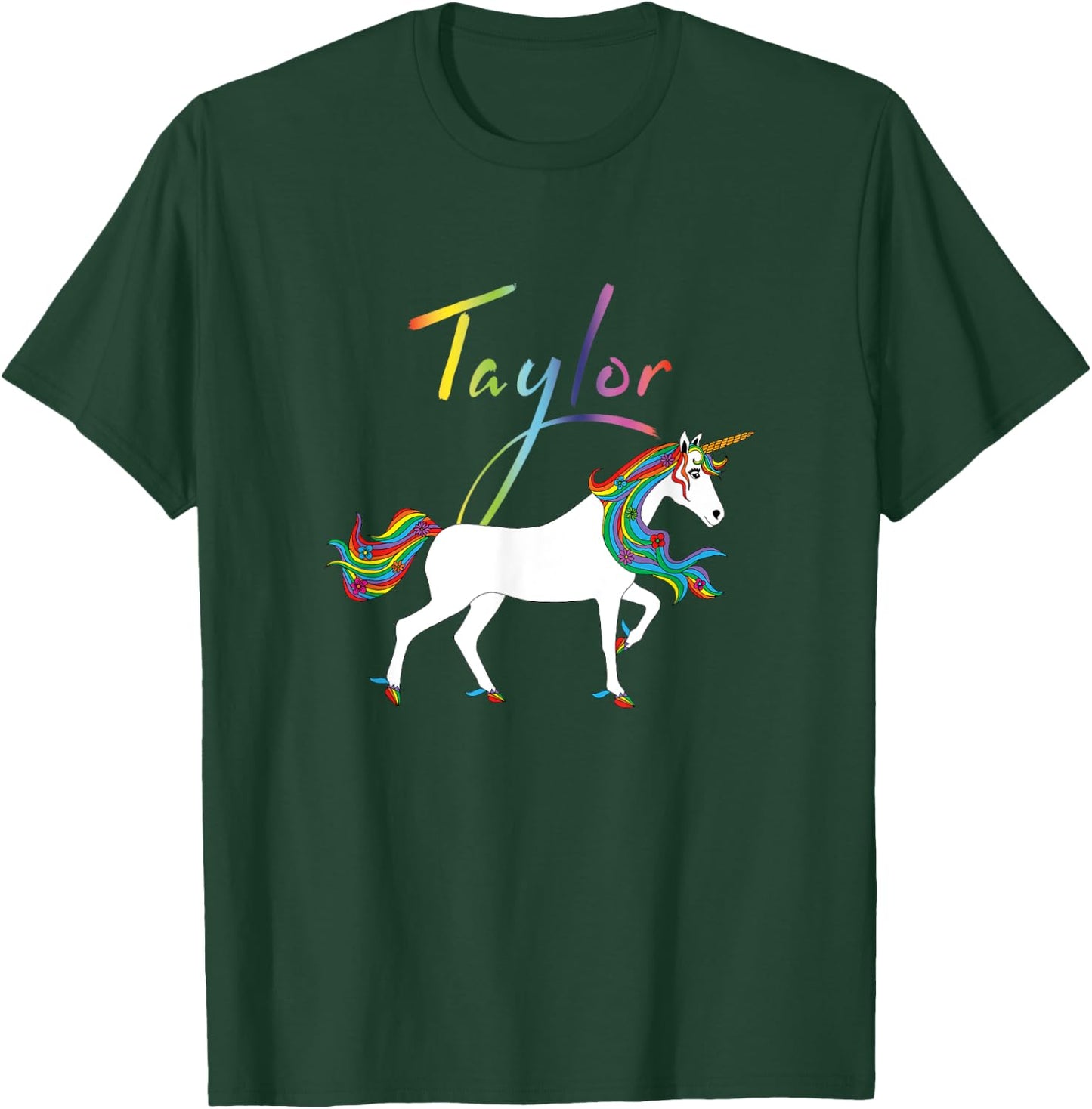 Taylor Personalized First Name Unicorn T-Shirt - T-Shirt | Forest
