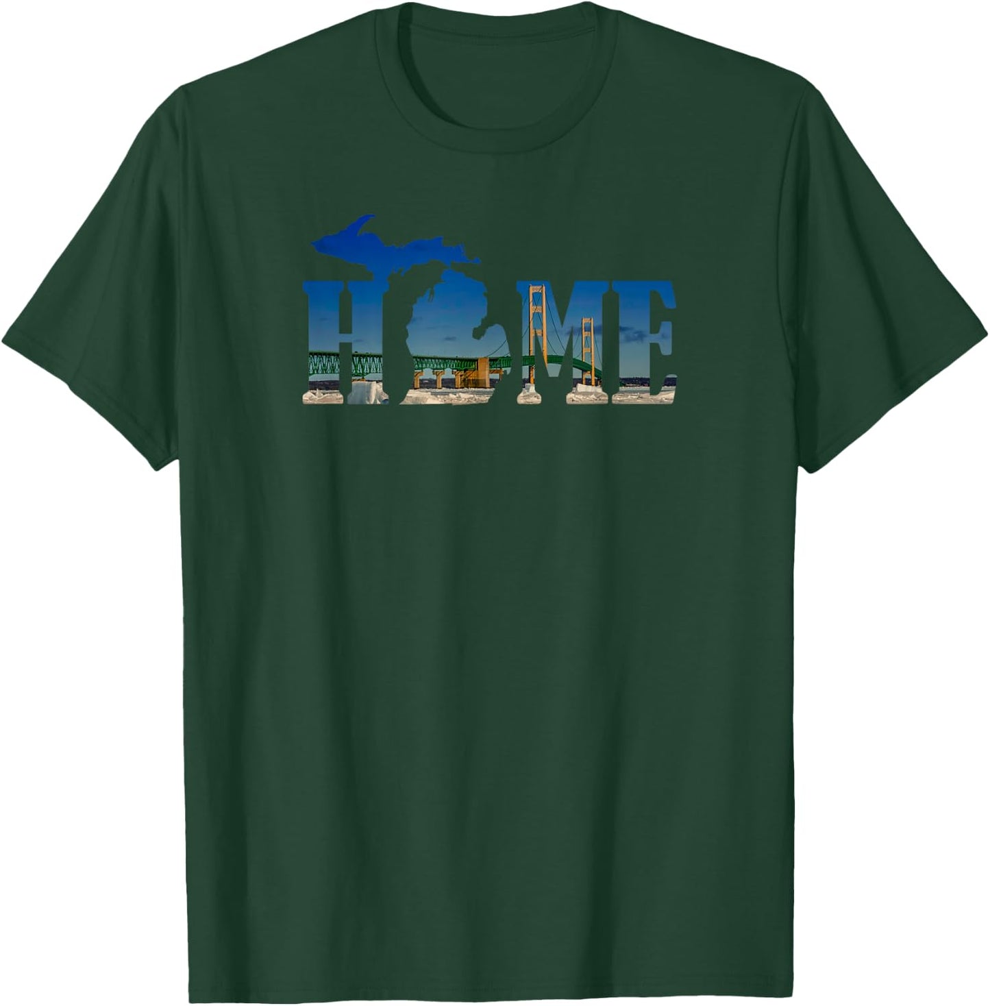 Michigan Home with the Mackinac Bridge T-Shirt - T-Shirt | Forest