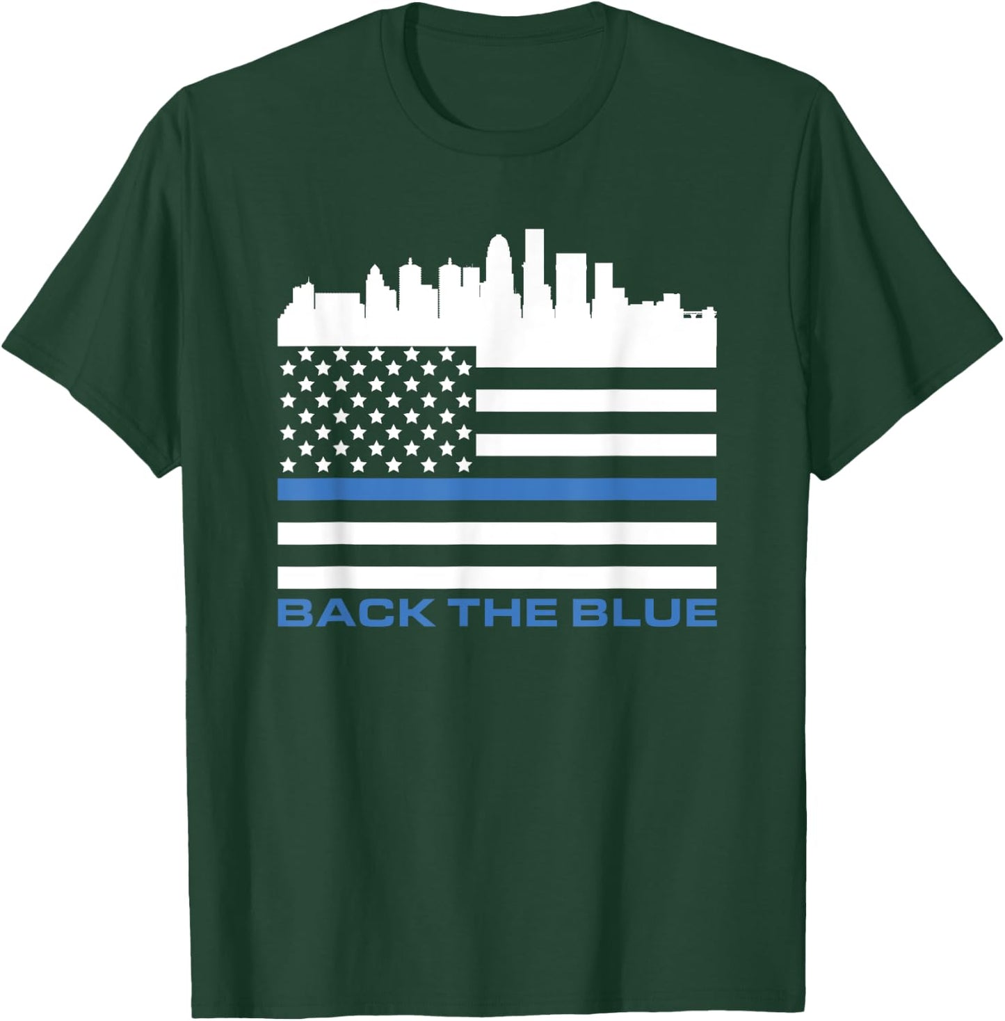 Thin Blue Line Shirt - Louisville Police USA Flag Skyline T-Shirt - T-Shirt | Forest