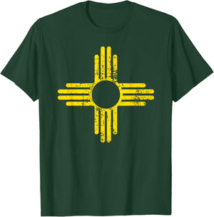 New Mexico Flag Shirt Distressed Yellow Zia Sun Alone Shirt T-Shirt - T-Shirt | Forest