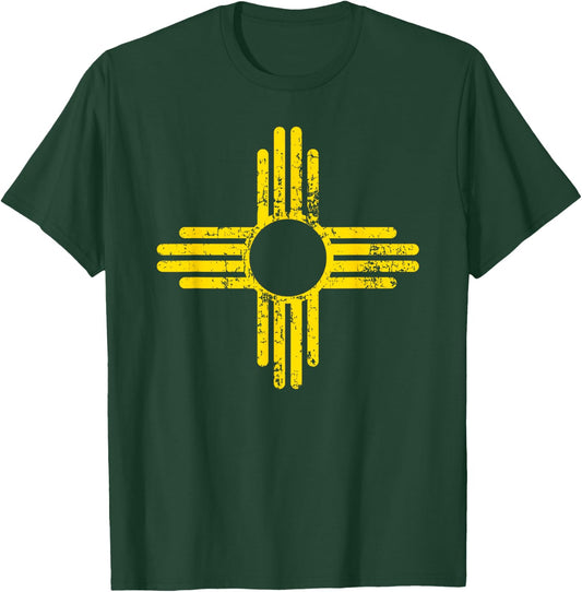 New Mexico Flag Shirt Distressed Yellow Zia Sun Alone Shirt T-Shirt - T-Shirt | Forest