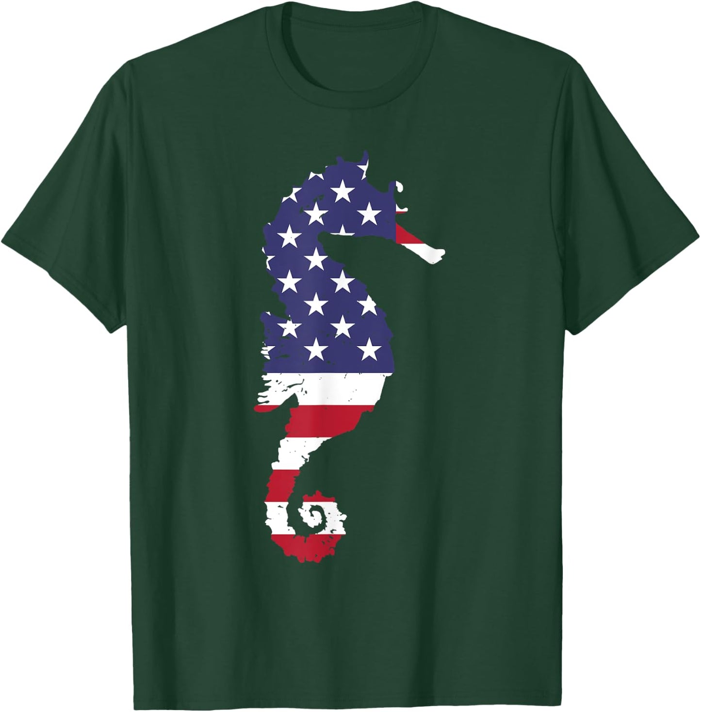 Seahorse USA Flag Patriotic 4th Of July Gift T-Shirt - T-Shirt | Forest