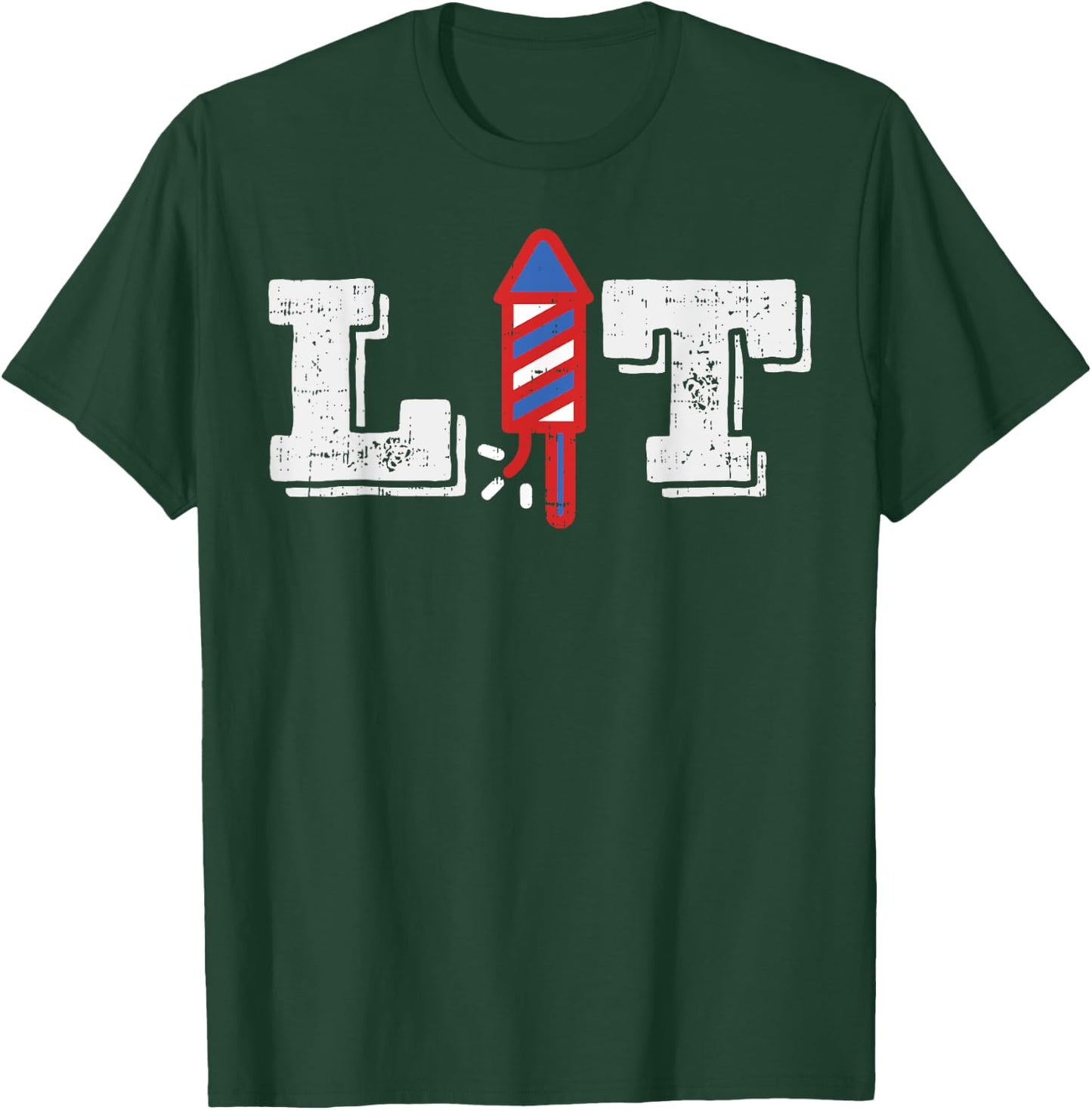 Lit Funny Fireworks 4th Of July Party US American Pride Gift T-Shirt - T-Shirt | Forest