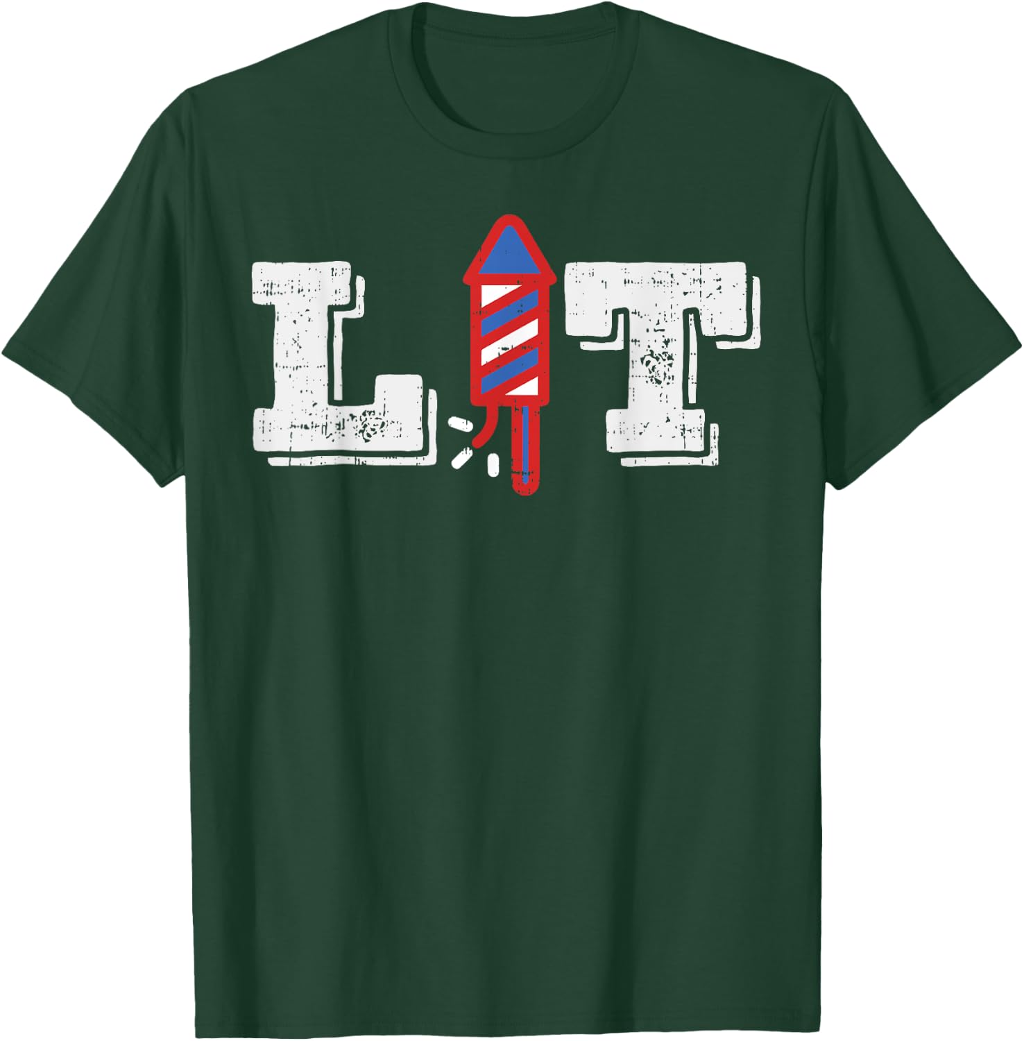 Lit Funny Fireworks 4th Of July Party US American Pride Gift T-Shirt - T-Shirt | Forest