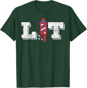 Lit Funny Fireworks 4th Of July Party US American Pride Gift T-Shirt - T-Shirt | Forest