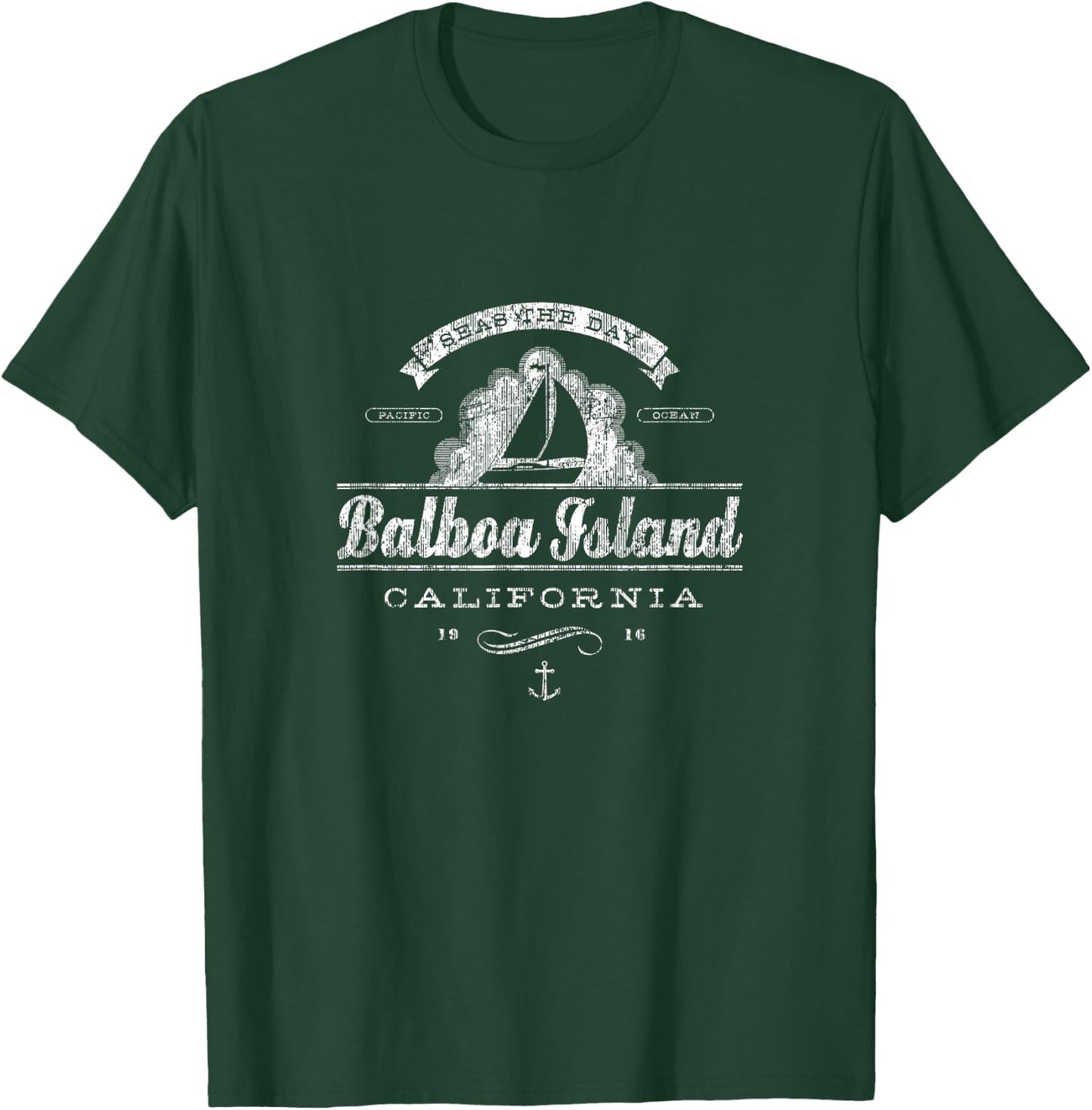 Balboa Island CA Sailboat Vintage Nautical Throwback T-Shirt - T-Shirt | Forest