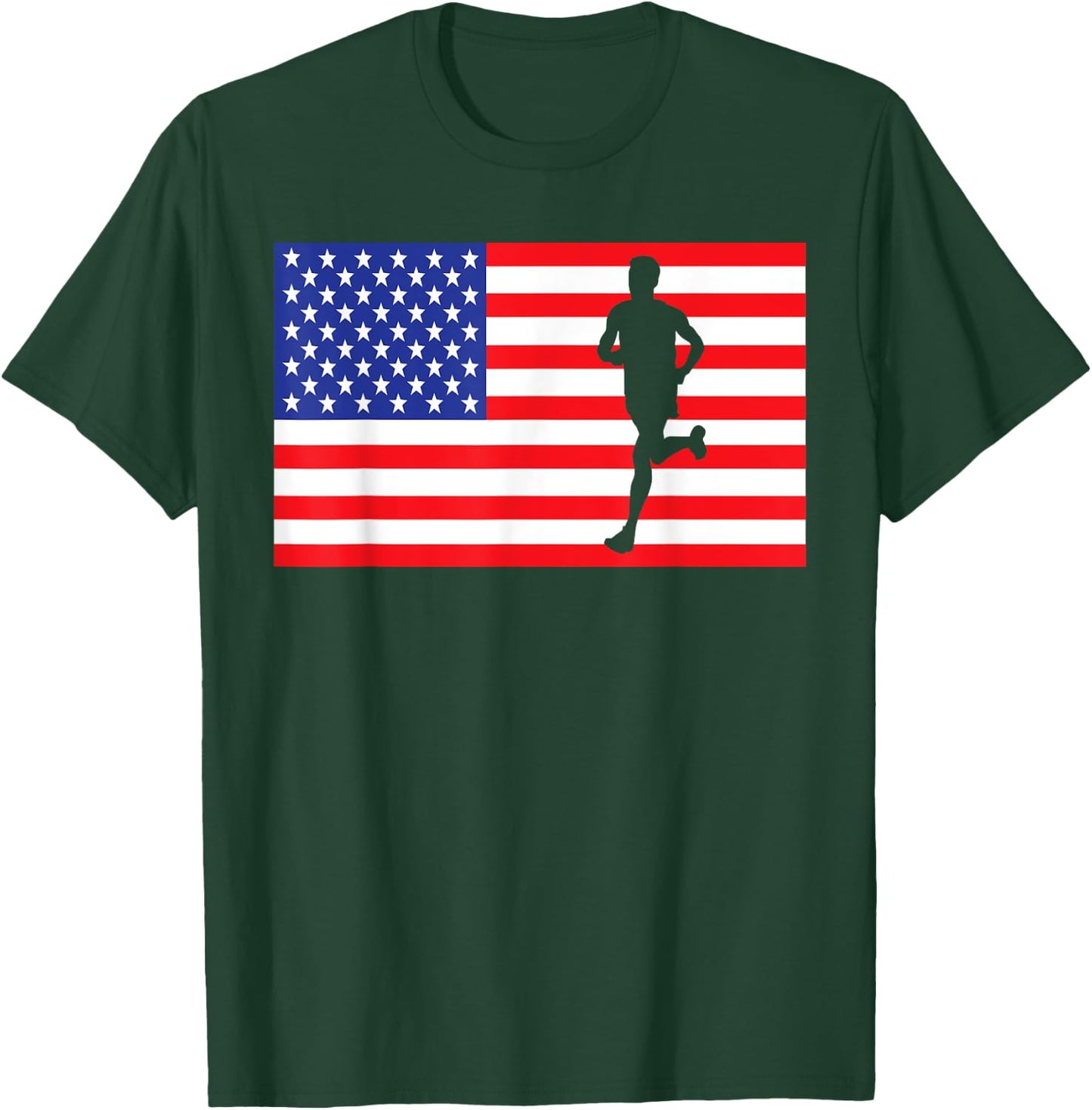 Marathon Runner USA American Flag Race Running 4th Of July Women Kids Men T-Shirt - T-Shirt | Forest