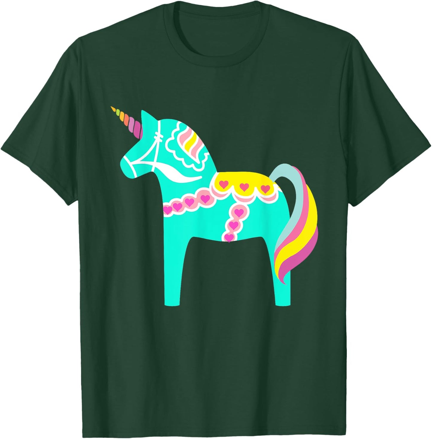 Dala Horse Unicorn Swedish Horse Nordic Pastel Green T-Shirt - T-Shirt | Forest