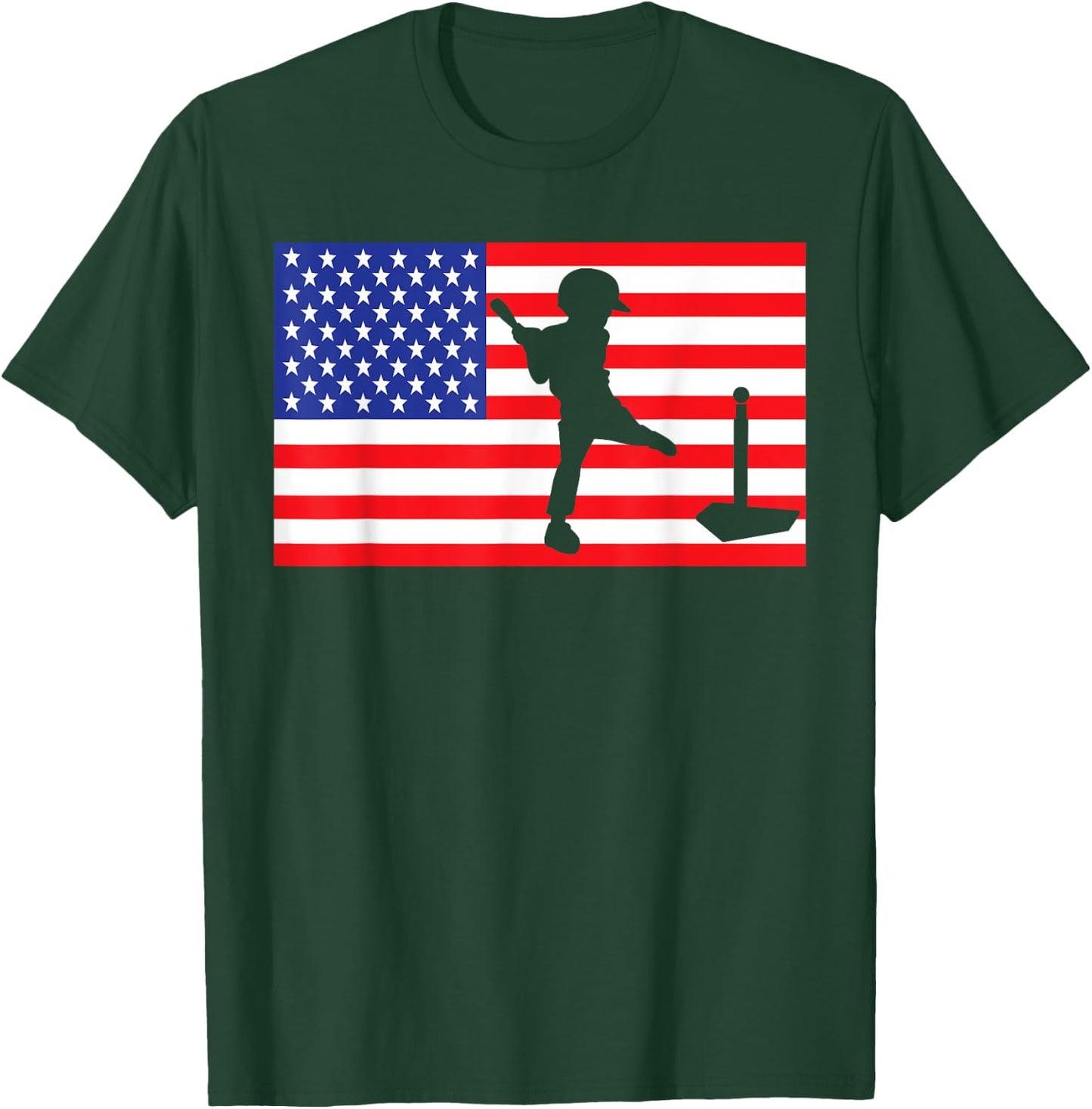 Ball Player USA American Flag Baseball 4th Of July T-Shirt - T-Shirt | Forest