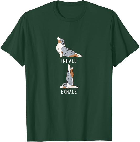 Inhale Exhale Yoga Australian Shepherd Aussie Dog Shirt Women T-Shirt - T-Shirt | Forest