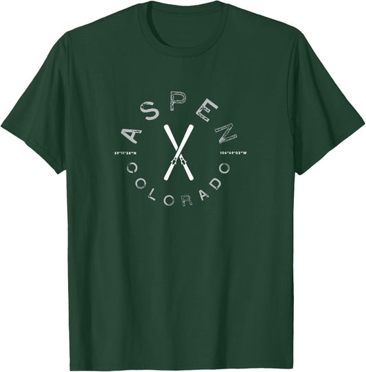 Aspen Colorado Graphic Vintage Ski T Shirt T-Shirt - T-Shirt | Forest
