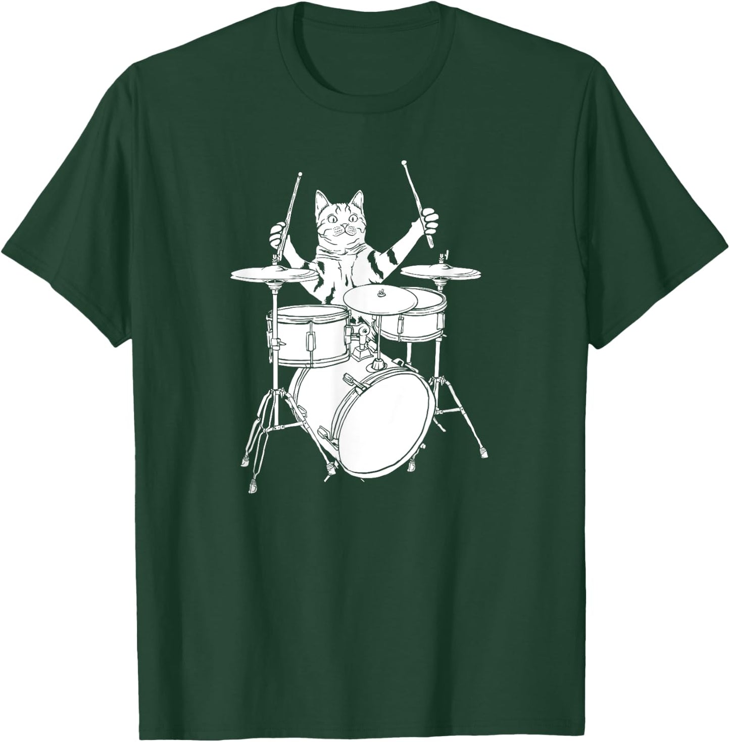 Funny Cat Playing Drums Drum Kit T-Shirt - T-Shirt | Forest