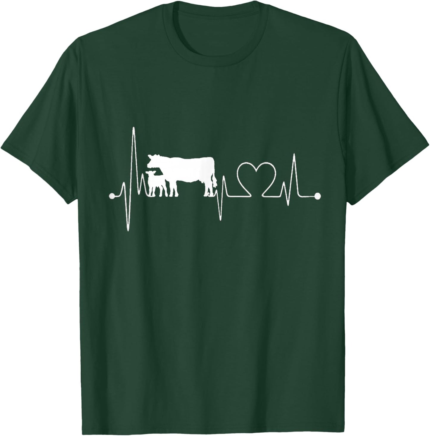 Cow Heartbeat Funny I Love My Cow Valve EKG T-Shirt - T-Shirt | Forest