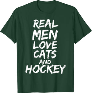 Real Men Love Cats and Hockey Shirt Funny Kitten Lover Shirt T-Shirt - T-Shirt | Forest