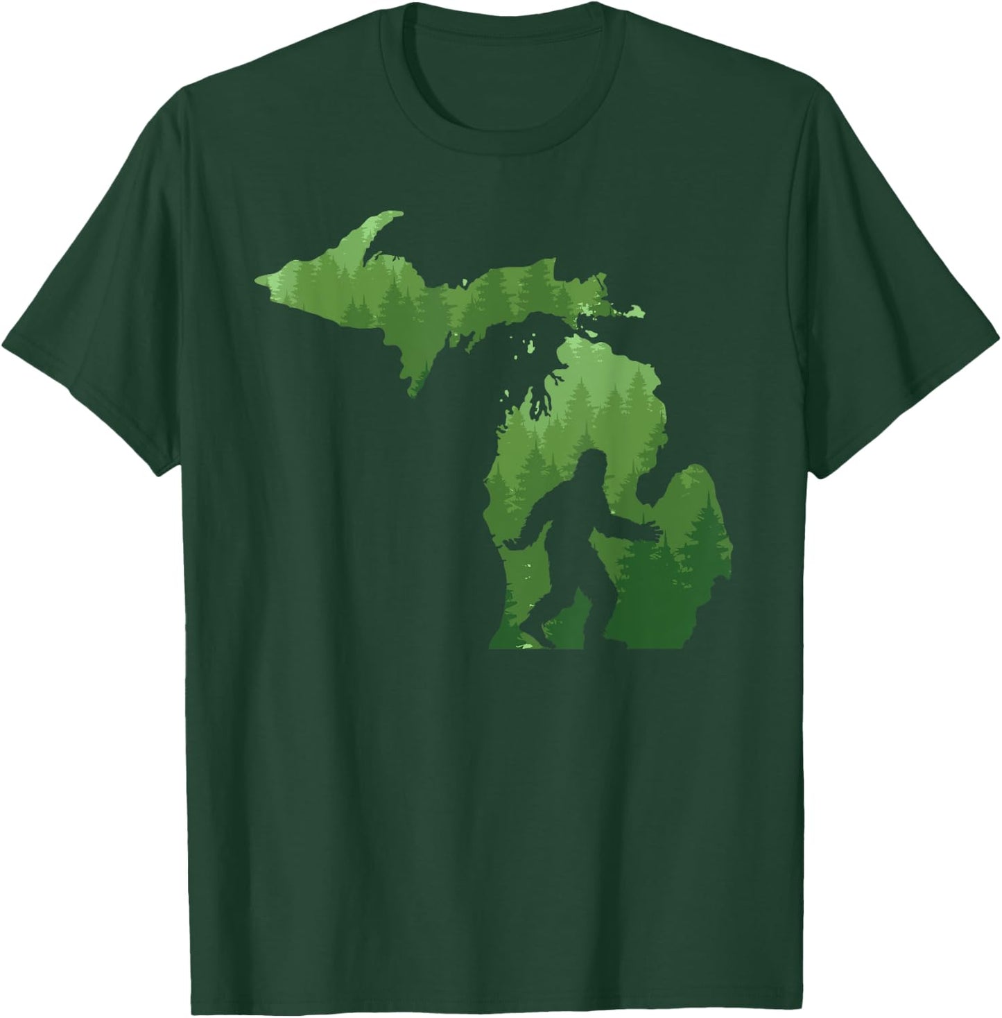 State of Michigan Map Bigfoot Shirt Funny Sasquatch Gift T-Shirt - T-Shirt | Forest