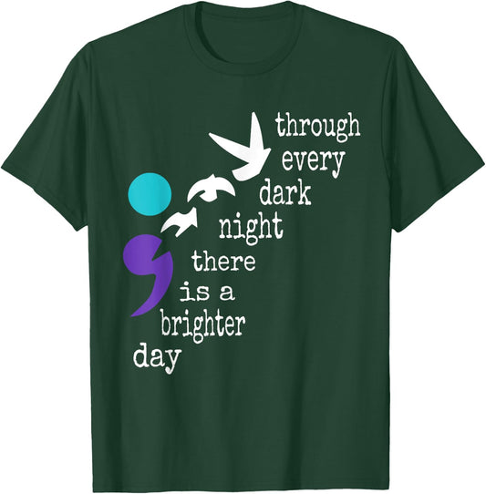 Birds Semicolon Gift Suicide Prevention Awareness T-Shirt - T-Shirt | Forest