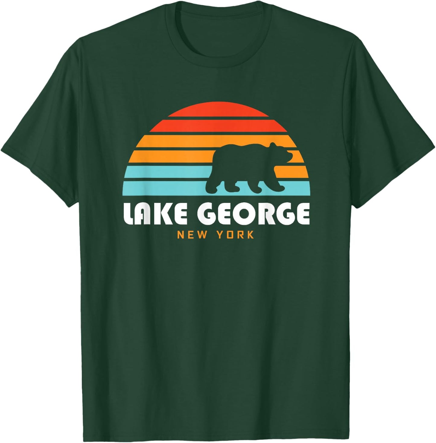 Lake George NY Adirondacks Retro Sunset Bear T-Shirt - T-Shirt | Forest