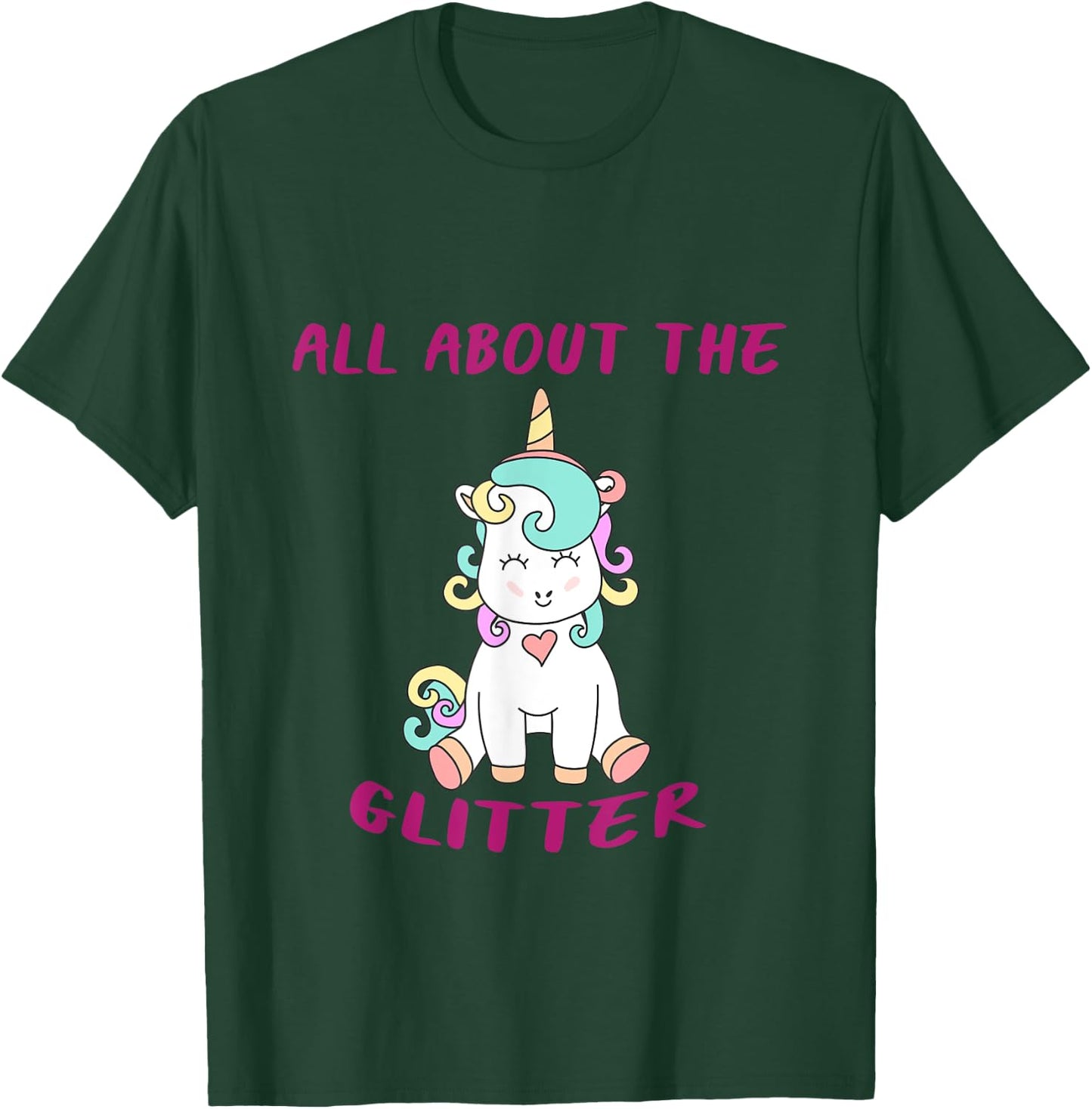 ClownTown All About The Glitter Funny Unicorn Kids Women's -Adults Black Short Sleeve T-Shirt - T-Shirt | Forest