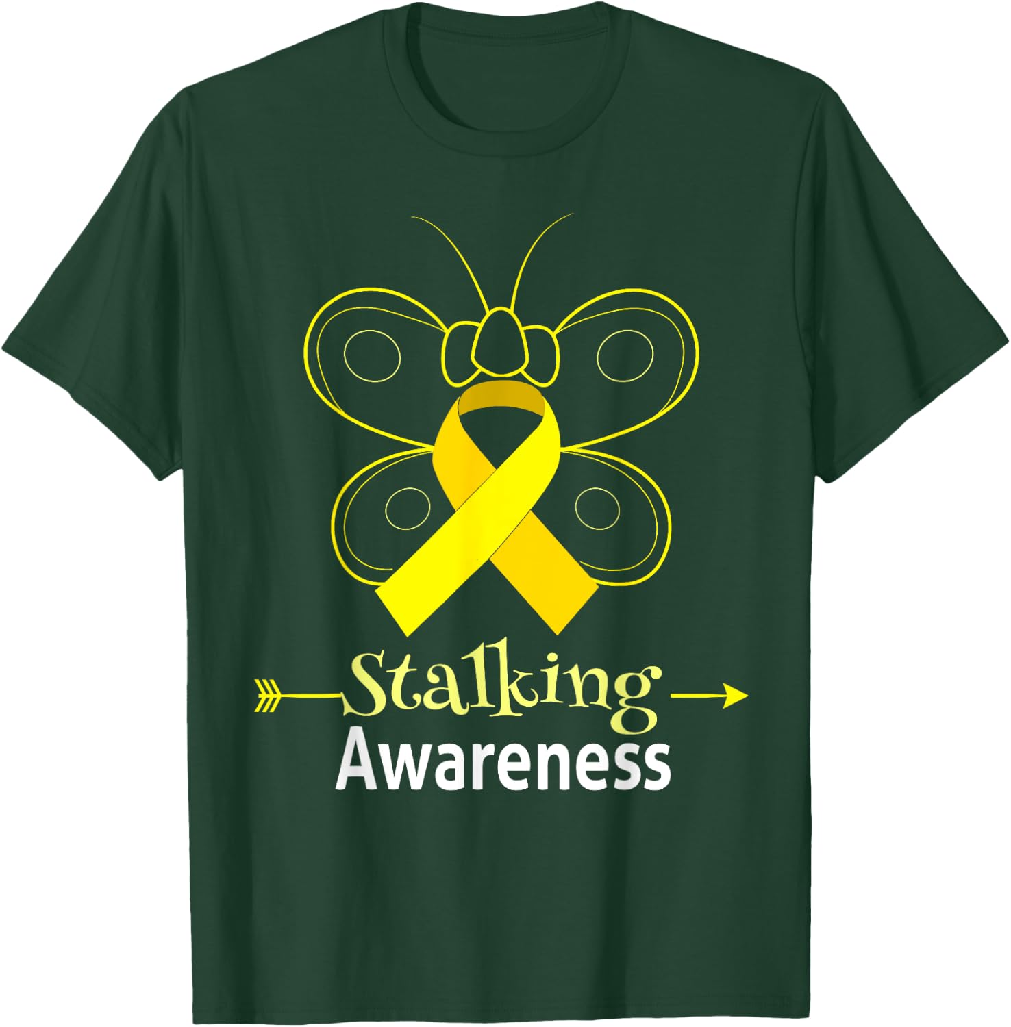 Butterfly Yellow Ribbon Stalking Awareness Shirt Stalking T-Shirt - T-Shirt | Forest