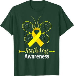 Butterfly Yellow Ribbon Stalking Awareness Shirt Stalking T-Shirt - T-Shirt | Forest