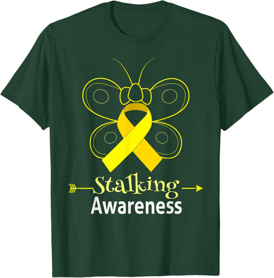 Butterfly Yellow Ribbon Stalking Awareness Shirt Stalking T-Shirt - T-Shirt | Forest