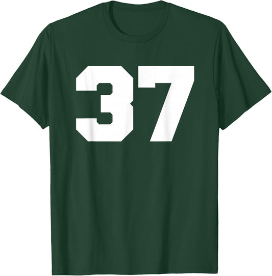Number 37 Sports Jersey Player #37 Fan FRONT Print Varsity T-Shirt - T-Shirt | Forest