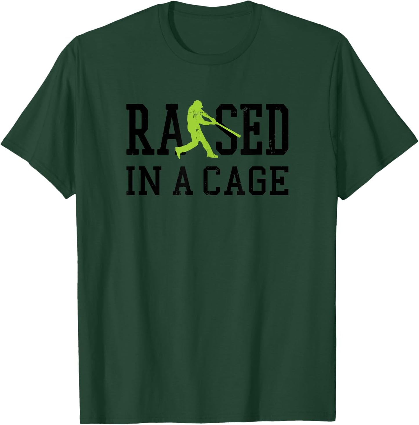 Raised In A Cage Baseball Kids Ball Athlete Ballpark Slugger T-Shirt - T-Shirt | Forest