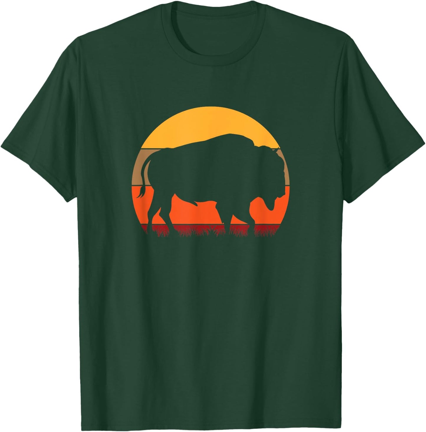 Bison - Great American Buffalo With A Vintage Retro Sunset T-Shirt - T-Shirt | Forest