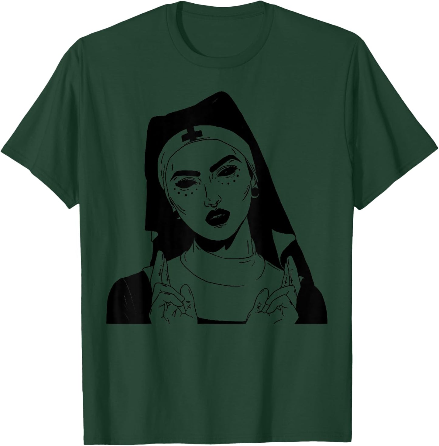 Demonic Satanic Nun Vintage Demon Halloween Party Costume T-Shirt - T-Shirt | Forest