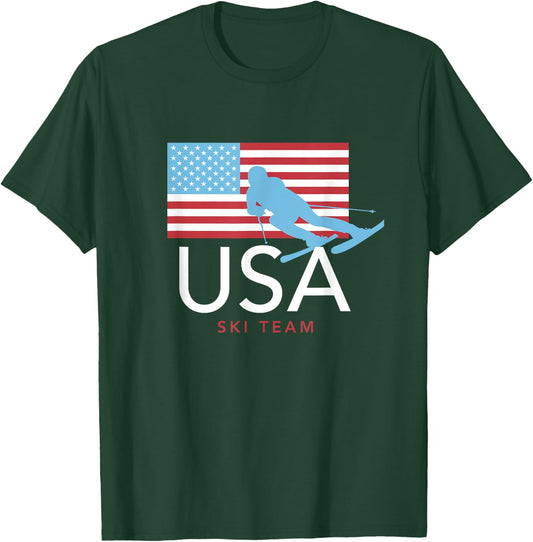 USA Ski Team American Flag : Winter Sports Games T-Shirt - T-Shirt | Forest
