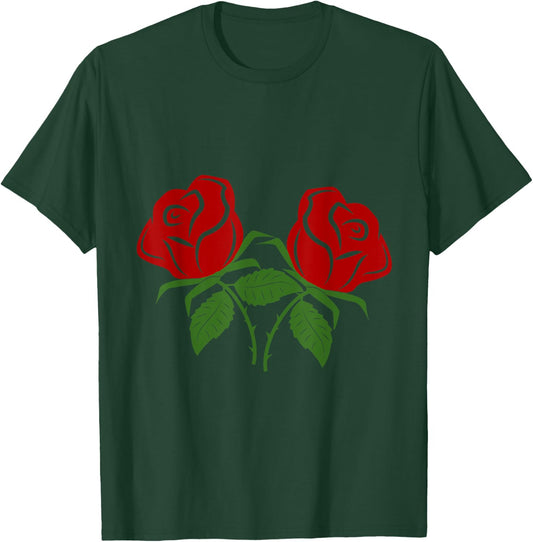 Twin Red Roses Flowers Floral Pretty Decorative T-Shirt - T-Shirt | Forest