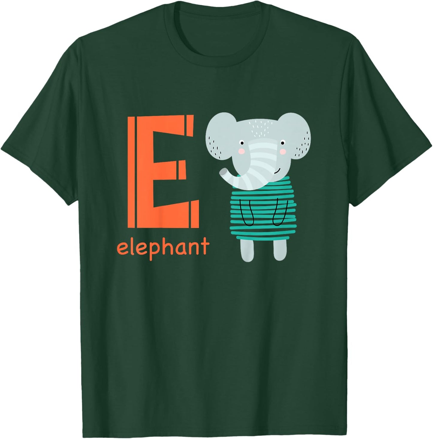 Elephant Letter E Alphabet Cute Animal Boys Or Girls T-Shirt - T-Shirt | Forest