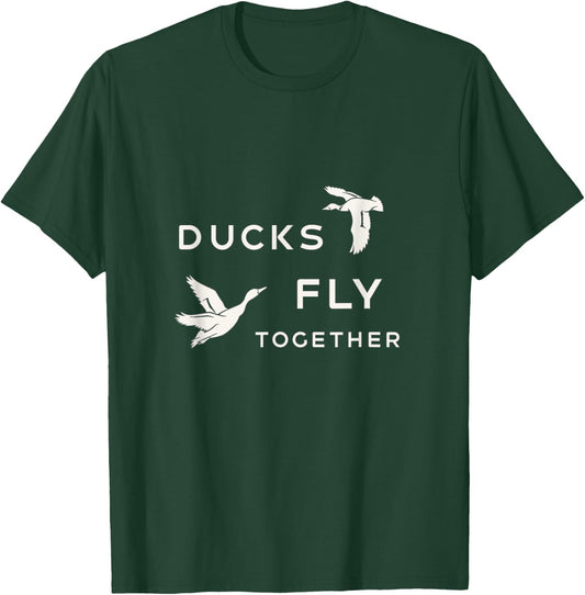Ducks Fly Together Flying Double Duck T-Shirt - T-Shirt | Forest