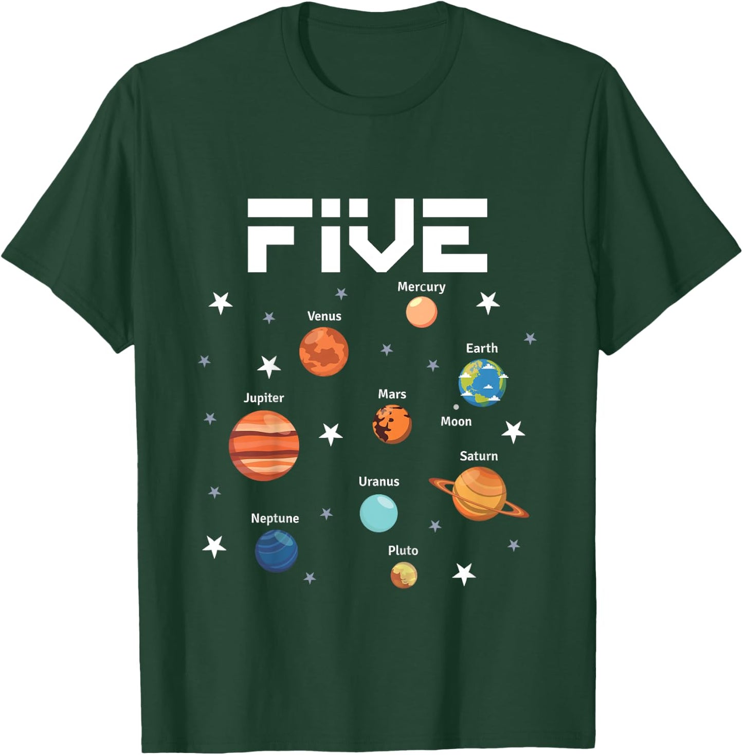 5 Year Old Outer Space Birthday Party Solar Planets 5th Gift T-Shirt - T-Shirt | Forest