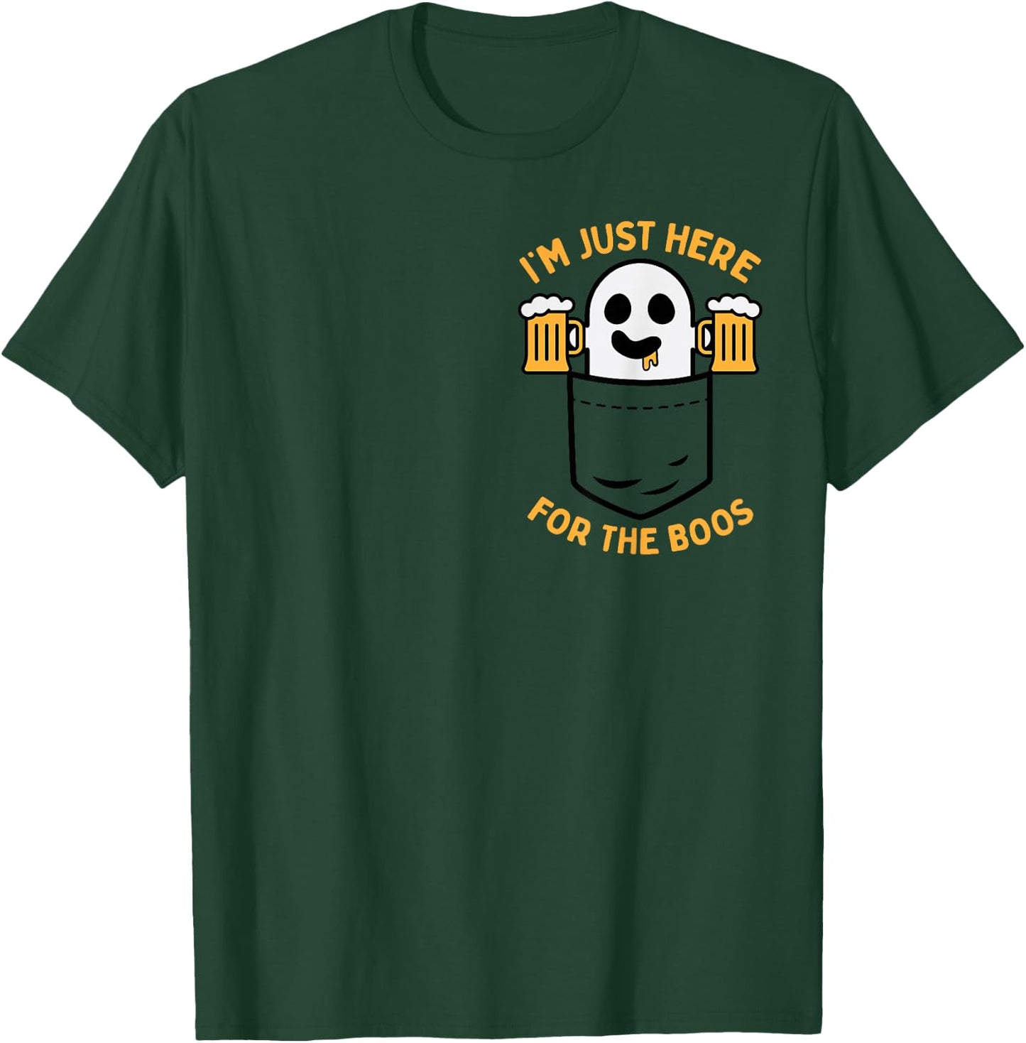 I'm Just Here For The Boos Cute Pocket Ghost Beer Halloween T-Shirt - T-Shirt | Forest