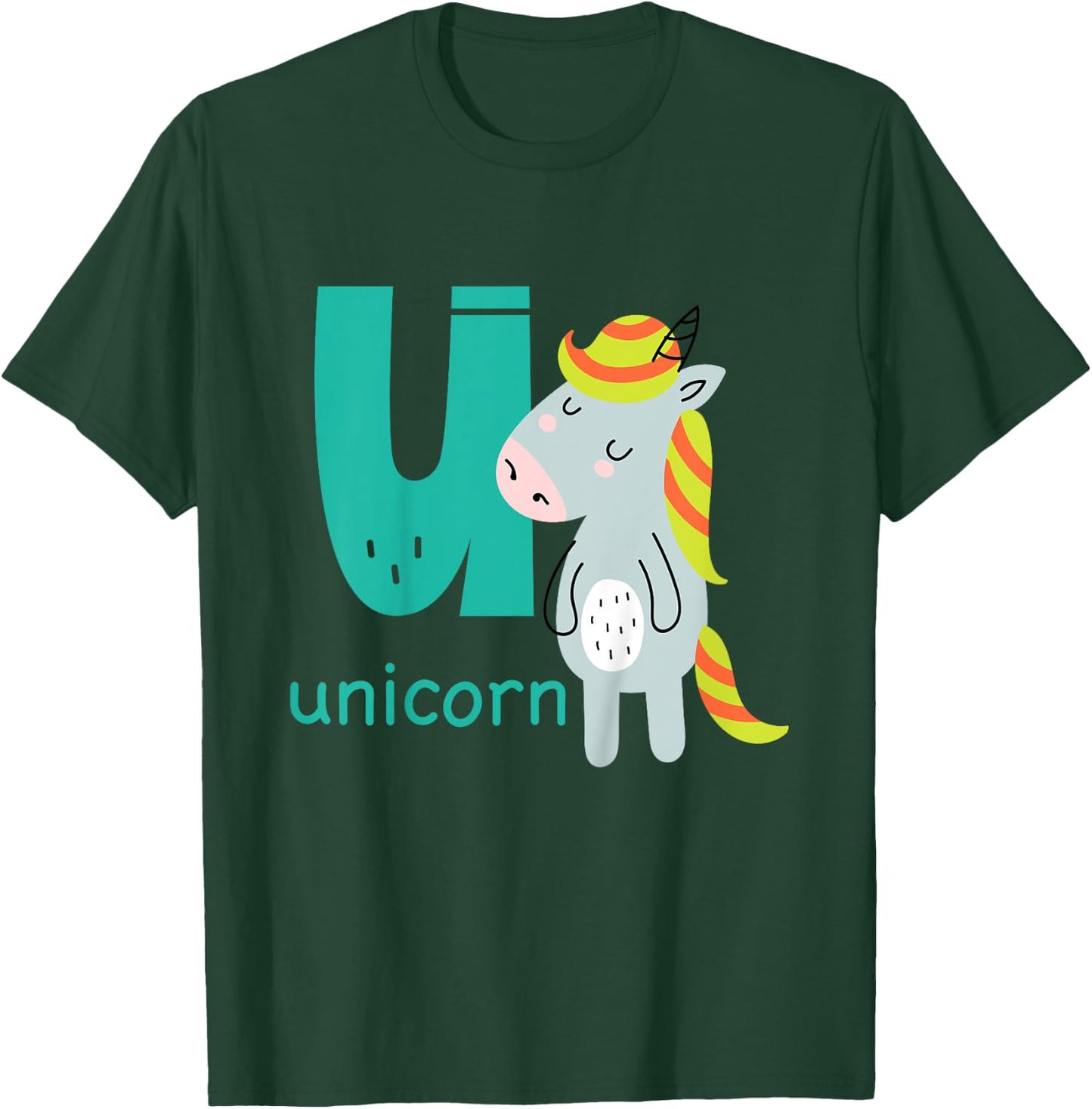 Unicorn Letter U Alphabet Cute Animal Boys Or Girls T-Shirt - T-Shirt | Forest