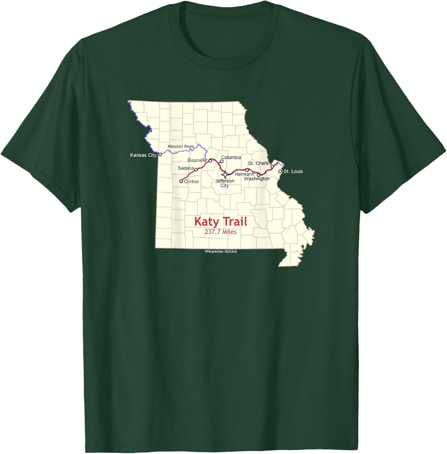 Katy Trail Route Map T-Shirt - T-Shirt | Forest
