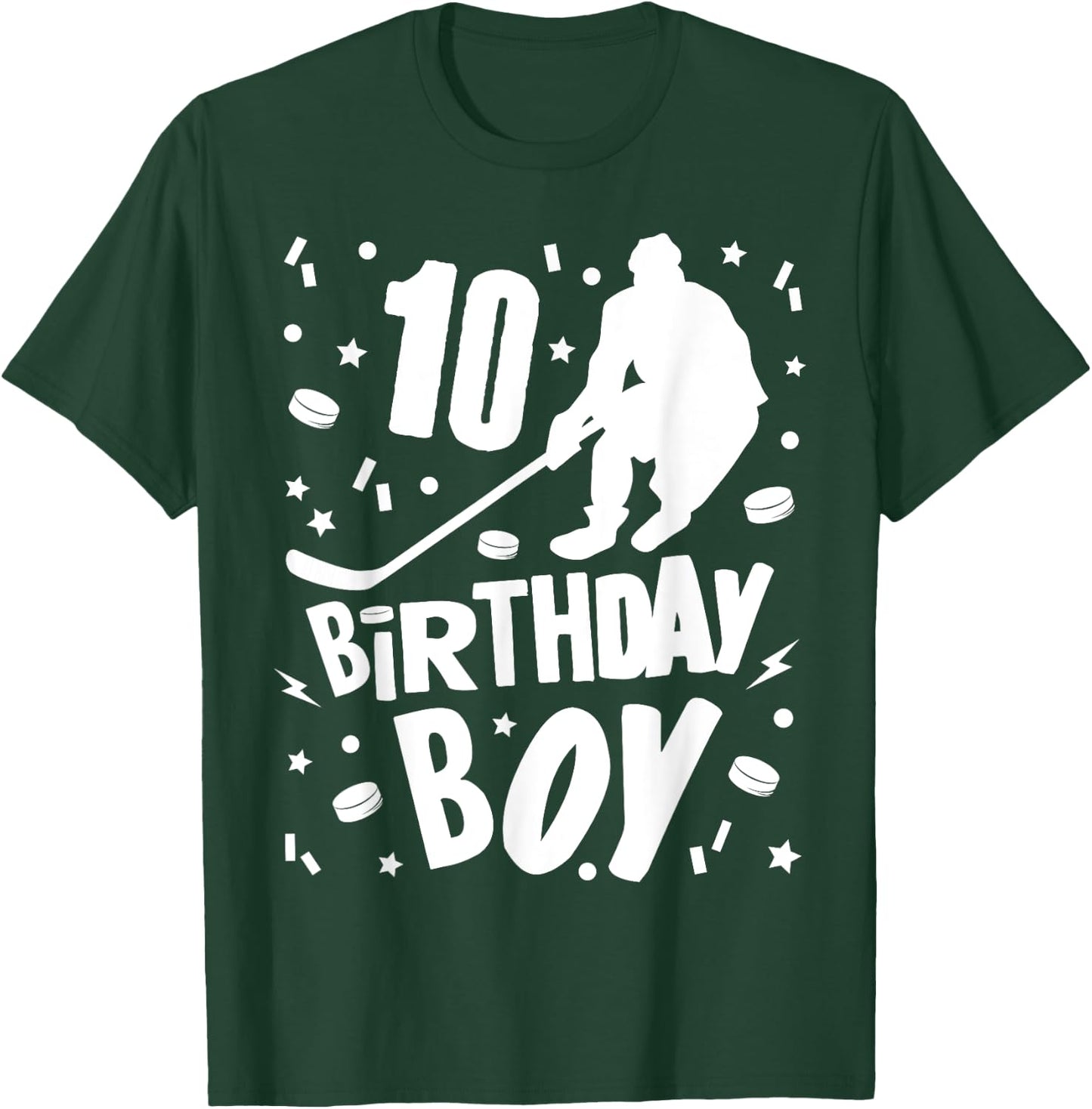 10th Birthday Boy Ice Hockey Kids 10 Years Old Party Gift T-Shirt - T-Shirt | Forest