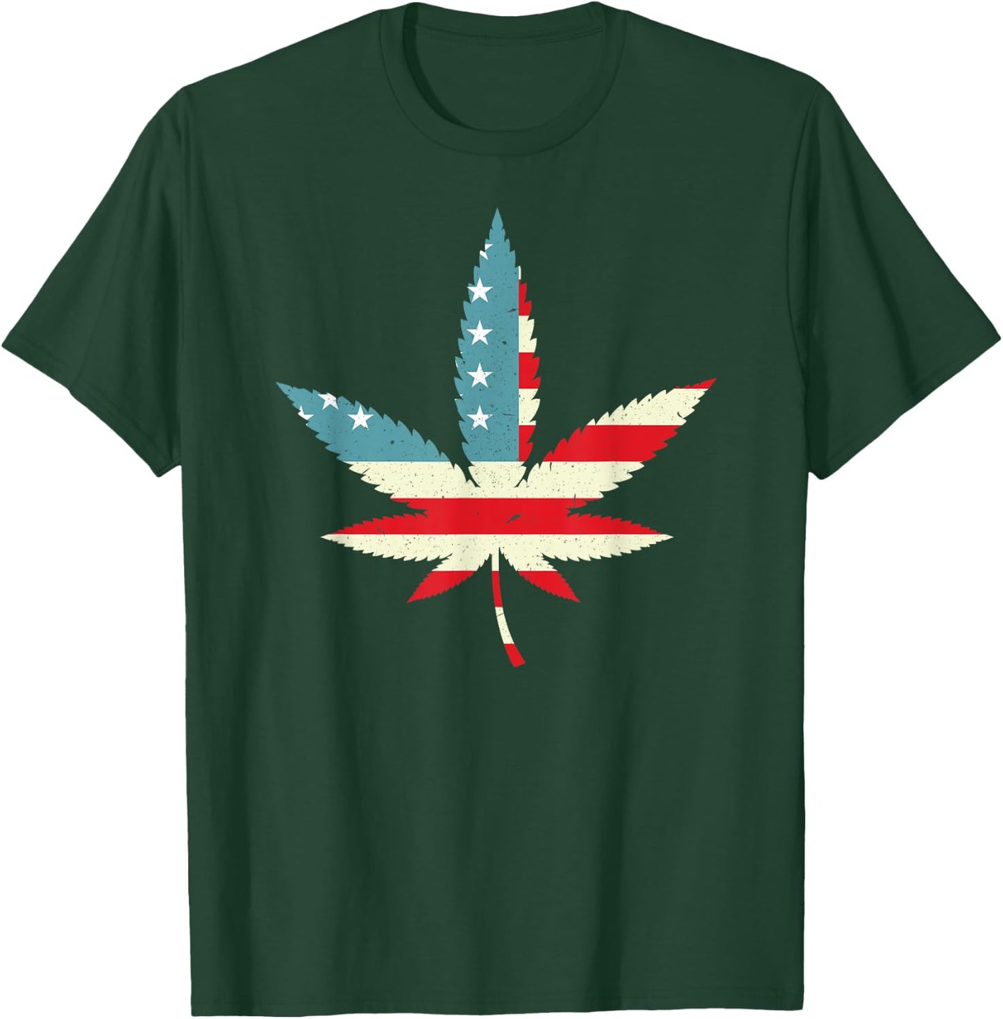 Weed Cannabis Patriot Marijuana USA American Flag Leaf Gift Women Men T-Shirt - T-Shirt | Forest