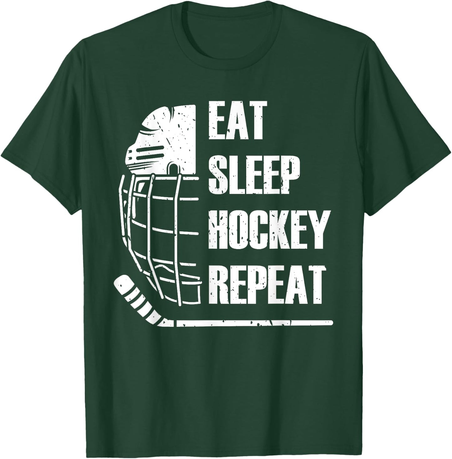 Eat Sleep Hockey Repeat Funny Mask Stick Ice Hokey Player T-Shirt - T-Shirt | Forest