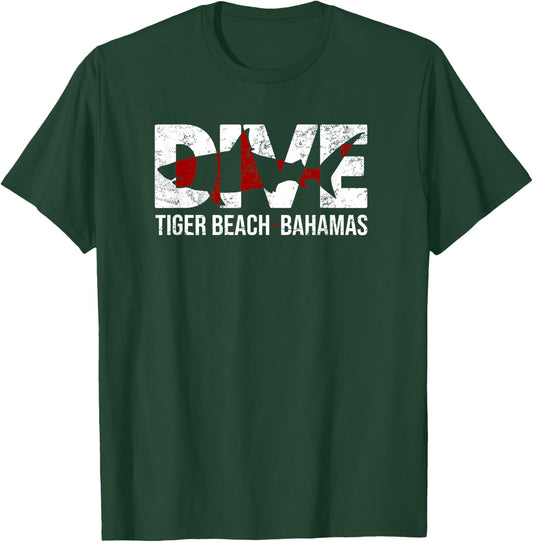 DIVE Bahamas Tiger Beach SCUBA Diving Shark Men Women Kids T-Shirt - T-Shirt | Forest