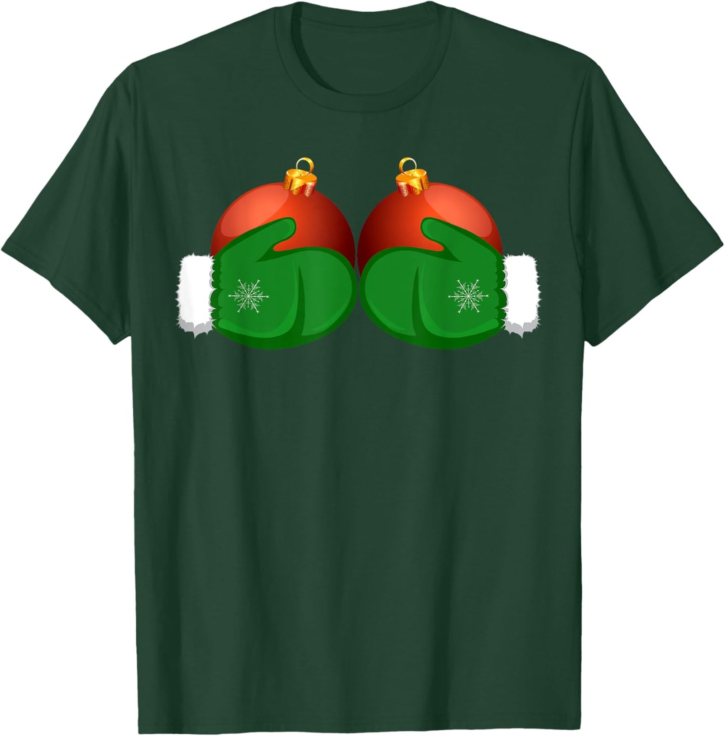Funny Winter Women's Mittens Holding Xmas Ball Boobs T-Shirt - T-Shirt | Forest