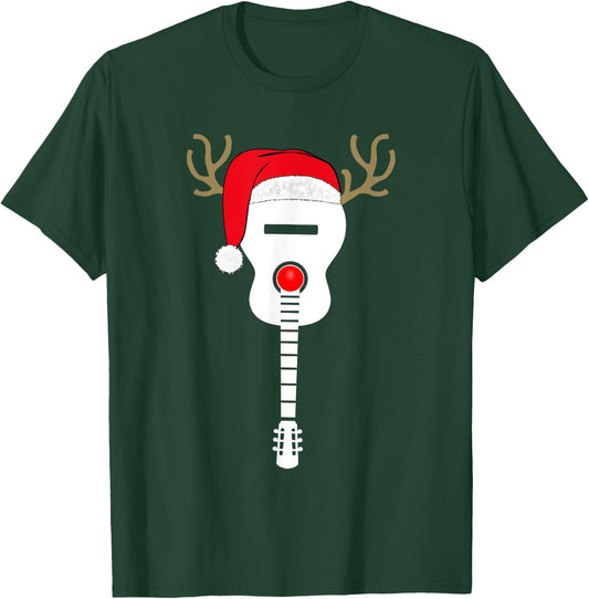 Christmas Guitar santa hat reindeer antlers for kids adults T-Shirt - T-Shirt | Forest