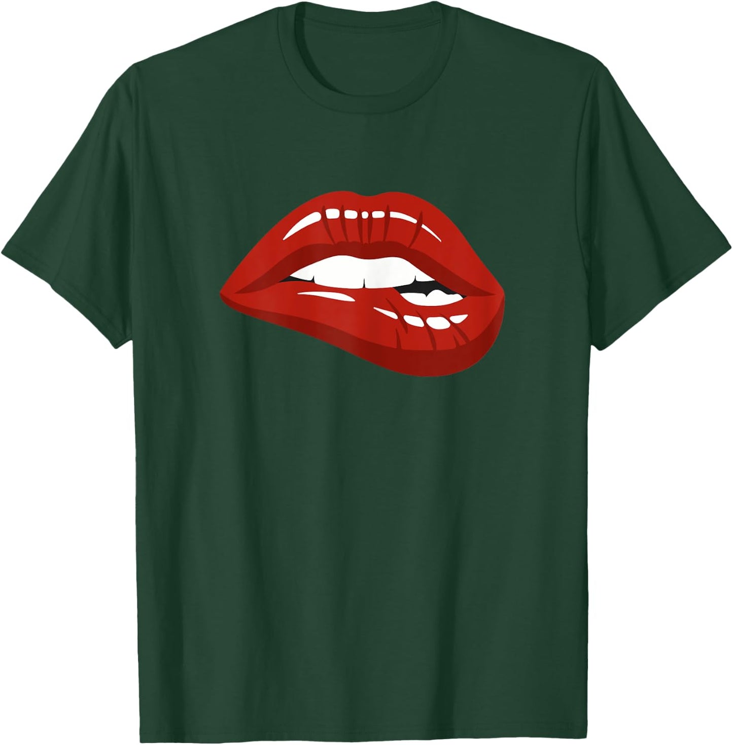 Red Lips Biting Lipstick Makeup T-Shirt - T-Shirt | Forest