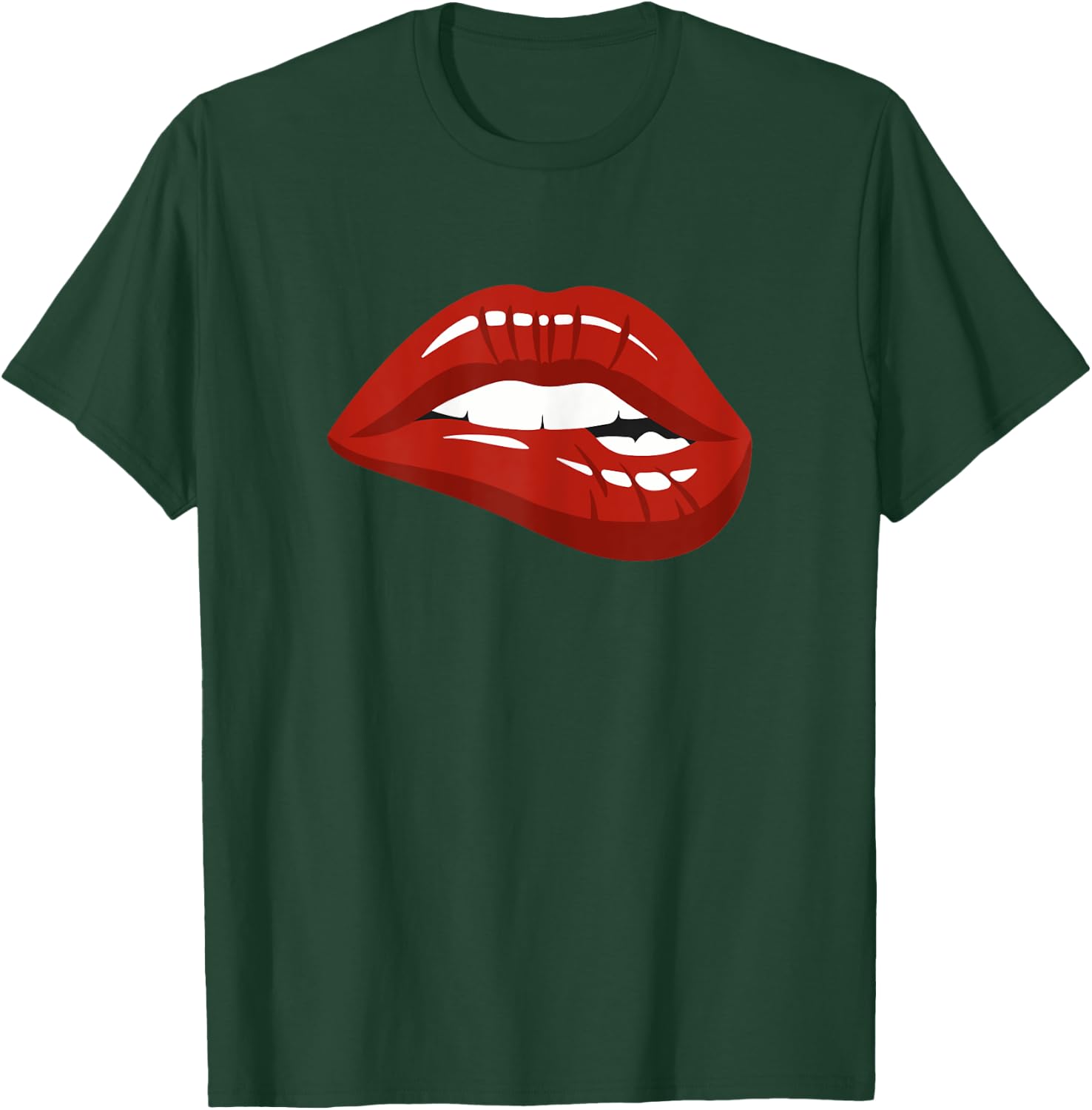 Red Lips Biting Lipstick Makeup T-Shirt - T-Shirt | Forest