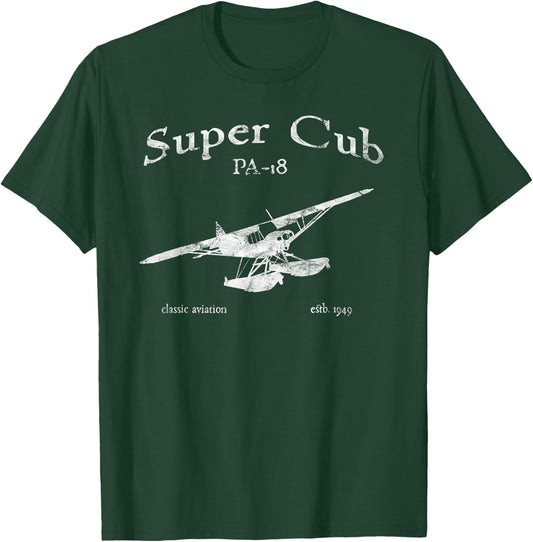 PA-18 Super Cub Airplane Classic Vintage Airplane Pilot T-Shirt - T-Shirt | Forest