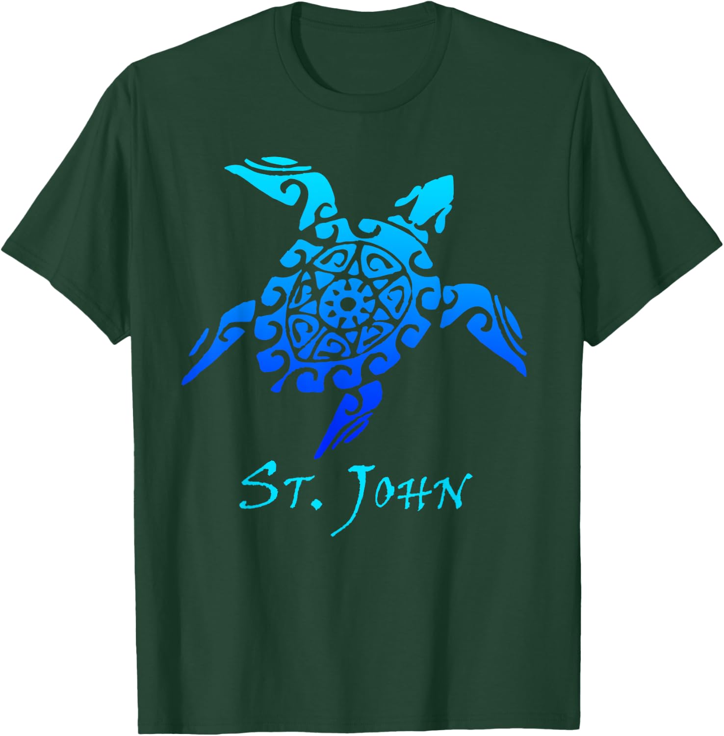 St. John Tribal Turtle Polynesian Tattoo Style Vacation T-Shirt - T-Shirt | Forest