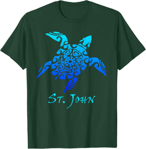 St. John Tribal Turtle Polynesian Tattoo Style Vacation T-Shirt - T-Shirt | Forest